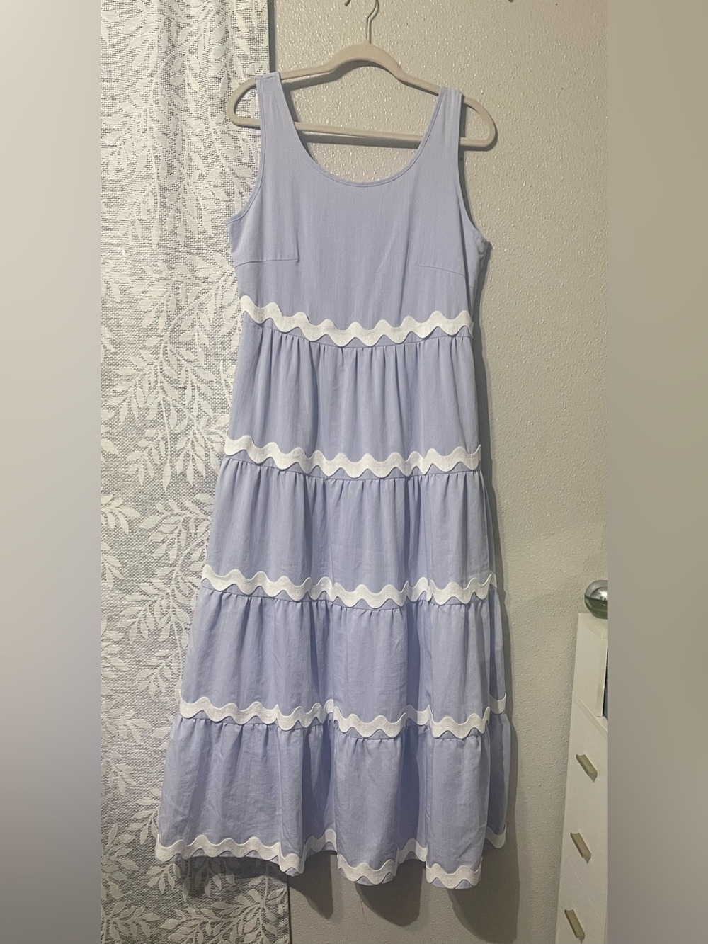 Sleeveless light blue Maxi Dress with White Scallop Trim - Picture 3 of 10
